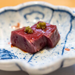 美味いもん屋 わ多なべ - 2024.12 米沢牛ハツ 自家製柚子胡椒乗せ