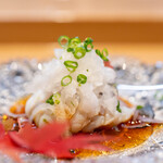 275488643 - 2024.12 いわき梅田水産沼之内産天然トラフグ厚切り湯引き てっぴ ポン酢