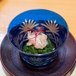 美味いもん屋 わ多なべ - 2024.12 地物春菊お浸し 地物鰈（かれい）昆布〆乗せ