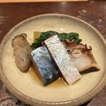 天ぷら たけうち - 牡蠣のオイル漬け しめサバ タコの燻製