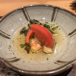 天ぷら たけうち - 箸休め（水菜とトマト）