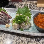 釜めし御嵩 - セイトカツオ塩造り　炙りハモ造り　いくらおろし