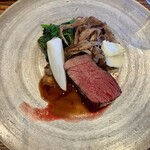 275586350 - 北海道産蝦夷鹿のロースト　蕪、ゆりね、牛蒡（奈良漬のエッセンス！）、レン草ソテー