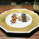 275599026 - さわらあぶり、塩昆布、マッシュルーム出汁ソース、かぼちゃ、アーモンド椎茸の炒め
