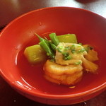 うかい竹亭 -  煮物：丸茄子、アイナメの揚げ浸し