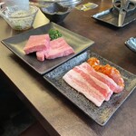 焼肉 小川 - 厚切りランチ肉　¥2180（メニュー写真より質素だった黒毛和牛の厚切り）