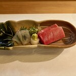 ひろ作 - 本鮪と鯛の昆布締めでーす。