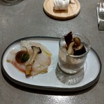 Nicolas Chevrollier - キノコと栗のムース　ギリシャ風キノコマリネ　鮮魚のカルパッチョ