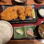 とんかつ新宿さぼてん - 料理写真:三元豚ロースカツと牡蠣フライの盛り合わせ