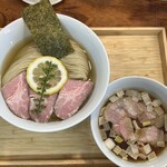 ユナイテッド ヌードル アメノオト - 昆布水つけめん（醤油） 1120円
                                麺増し+100g 120円