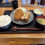 とんかつ 田 - 週替わり定食(メンチカツ、ヒレカツとネギの串カツ)