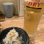 ヤキトリ まだらや - お通し 生ビール