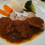 キッチン ブルー グローブ - 正面から、ねっとりしたソース