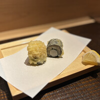 京橋 鮨 好日 - 【凌 ぎ】小柱と大葉の海苔巻き揚げ