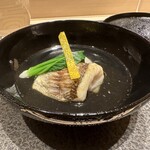 あま木 - カマス炭火焼き　蕪　鶯菜　柚子　前回同様お出汁が美味♡