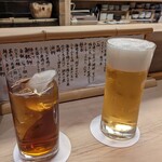 割烹　梅津 - ビールと烏龍茶で乾杯