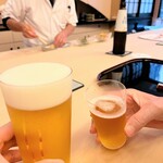 山玄茶 - いただいたお酒。今年はいつまでも暑かったので季節感ありませんがヱビスの生でした。千さんは残念ながらまたノンアルでした。今夜は一緒に飲めますね❤️