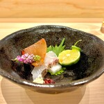 味ひろ - 明石鯛と伊勢海老のお造り　その歯応えと甘み！