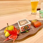 味ひろ - 栗に銀杏、利休麩の白和え　唐墨　子持ち鮎