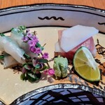 銀座ろくさん亭 - 河豚小巻と鰤の昆布〆のお造り