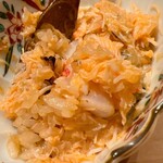 すが弥 - 全てを混ぜ混ぜしたところ。箱庭たまごの卵黄おお陰でフワッフワの疾患です