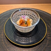 泉岳寺門前 紋屋 - 先附 ... 河豚のオランダ煮と白菜の浸し ...ポン酢ジュレがかかっていて美味しい