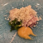 蕎麦割烹  倉田 - 氷見産鰤、ホタテ、　　山山葵掛け、蔓菜