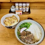 うどん 陣 - 山かけうどん＋肉＋親子丼(ミニ)    1500円