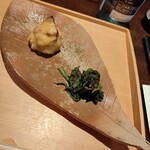 楮はなれ - 春菊郡上みそ和え、紅はるかとあん肝
