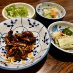 いば昇 本店 - 肝焼、お新香、薬味