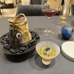 プレゼンテ スギ - すずき　キャビア　人参ソース　トマトソース