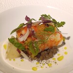 eclat - 前菜：車海老、カブ、レンズ豆のサラダ仕立て