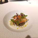 eclat - 前菜：車海老、カブ、レンズ豆のサラダ仕立て