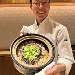 銀座 しのはら - アスパラと百合根と白魚のかき揚げご飯