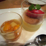 レスフェル - 逆さまチーズケーキと木苺のソルベ・20世紀梨と大和柿のマセレと三河みりんのジュレ