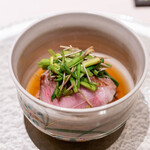 御料理 盈月 - 2024.12 ふらの和牛サーロイン 三関芹 大浦牛蒡