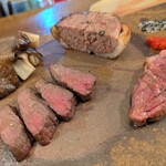 BISTRO Vie - お肉盛り！1人前！鹿、鴨、猪。猪はミンチにしてパテのよつにしてあり、これがまた美味しい（≧∇≦）添え付けの薬味も大きな平茸も凄い！