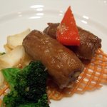 故宮 - ふかひれとたらば蟹の牛肉巻きと季節野菜のXOソース炒め