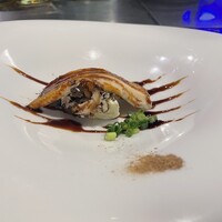 鉄板焼 花 - 本日のおすすめの一品。穴子とクリームチーズの組み合わせが新鮮。