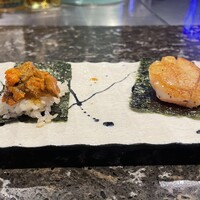 鉄板焼 花 - 焼きうにとホタテ磯辺焼き