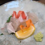 日本料理 TOBIUME - ⑤鮃(4kg、朝〆)縁側
      ⑥鮃(1日寝かせ)《1切のみ》【三枚の真ん中】
      ⑦鮃(4kg、朝〆) 
      全て福岡県柏原産
      縁側はコリッとして脂の旨みがジンワリ
      朝〆と1日寝かせの違いが修行不足で判別出来ず
