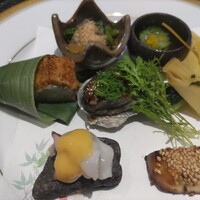 懐食みちば - 黄金チーズ みずだこ酢みそ 鮑唐揚げ 若竹木ノ芽 穴子押し寿司 なまこ酢 数の子合え