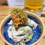 炭や吟蔵 - 里芋と子持ちししゃものポテサラ(￥390)と生ビール(￥200)