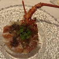ジャンティーユ - ◉ 前菜①
                伊勢海老と生ハム、冬野菜のフリカッセ
                トリュフ添え