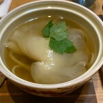 手打ち蕎麦・鮨 いまふく - ④ふかひれ温餡かけ•丸抜き微粉(丸岡在来早刈り 福井県丸岡)