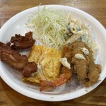 箸膳 - 唐揚げエビフライ白身魚フライ卵焼定食1000円