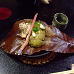 京風庵 芳家 - 鮑と松茸の朴葉焼き