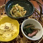 和菜 七尾 - 里芋のポテサラ、白菜のおひたし、ほうれん草のおひたし