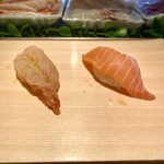 まぐろ人 - 赤えび昆布〆　サーモン