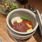 北新地 肉料理 名門 - 友達の壺漬けハラミ！